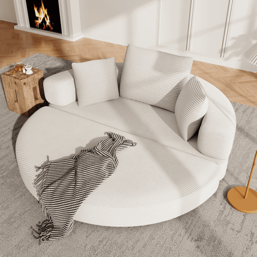 Sofá-cama dobrável 173x176 cm - Modular, almofadas, estofado em veludo cotelê - Bege claro
