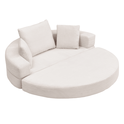 Sofá-cama dobrável 173x176 cm - Modular, almofadas, estofado em veludo cotelê - Bege claro
