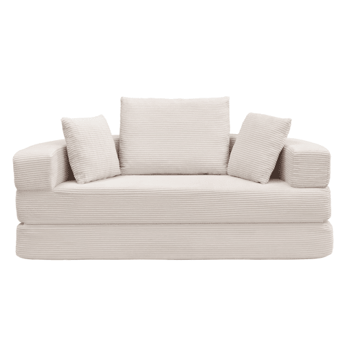 Sofá-cama dobrável 173x176 cm - Modular, almofadas, estofado em veludo cotelê - Bege claro
