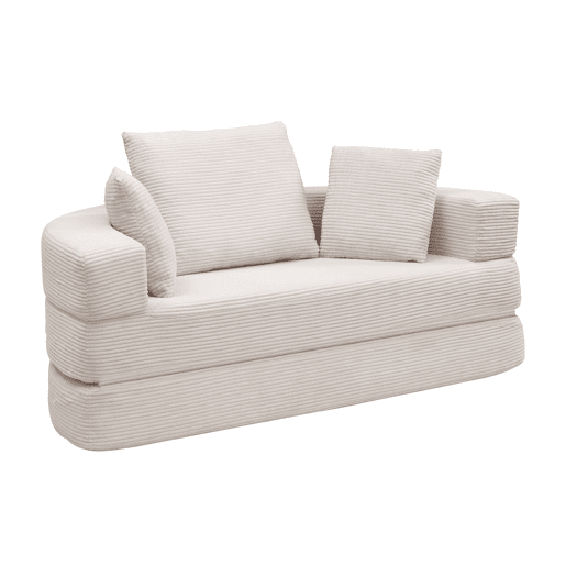 Sofá-cama dobrável 173x176 cm - Modular, almofadas, estofado em veludo cotelê - Bege claro