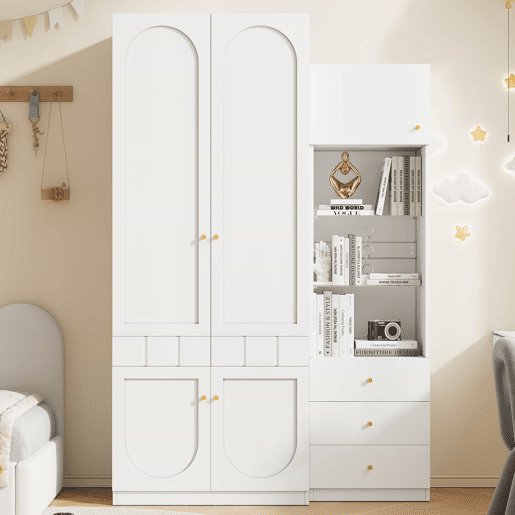 Conjunto de roupeiro de 2 portas + vitrina, mobiliário de quarto - 80×50×200 cm + 50×40×180 cm - lacado, arrumação, roupeiro + vitrina, conjunto de quarto - Branco Conjunto de roupeiro de 2 portas + vitrina, mobiliário de quarto - 80×50×200 cm + 50×40×180 cm - lacado, arrumação, roupeiro + vitrina, conjunto de quarto - Branco
