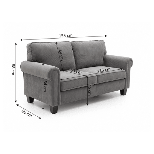 Sofá Nordia de 2 lugares, 155 cm, cinza