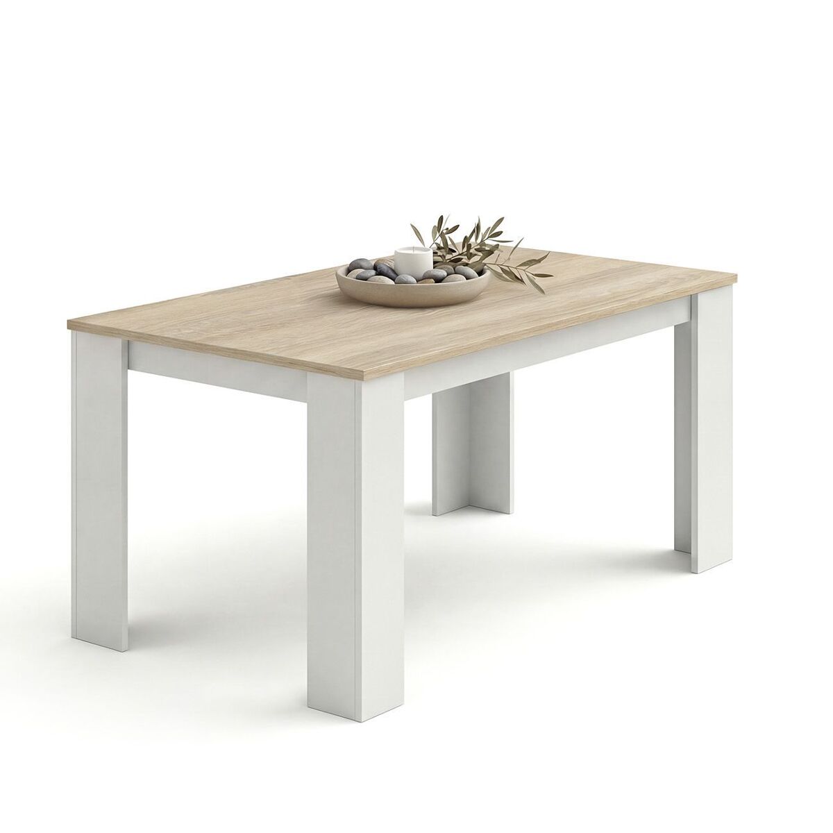 Mesa de comedor fija en blanco artik y roble canadian 140x80 cm naya
