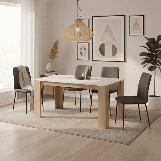 Mesa de jantar Naya Roble Canadian - Blanco Artik (Blanco Mate) 140 x 75 x 80 cm