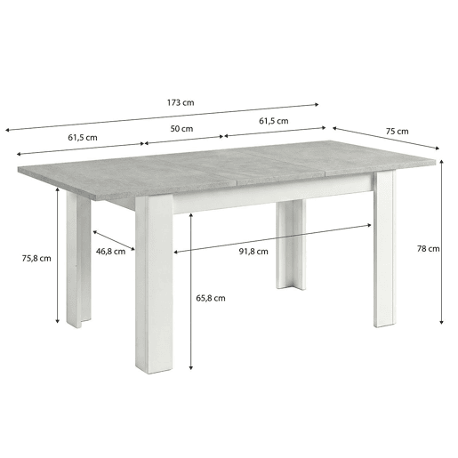 Mesa de comedor extensible Danna Branco Artik (Branco mate) - Cinzento Cimento 123 x 78 x 75 cm