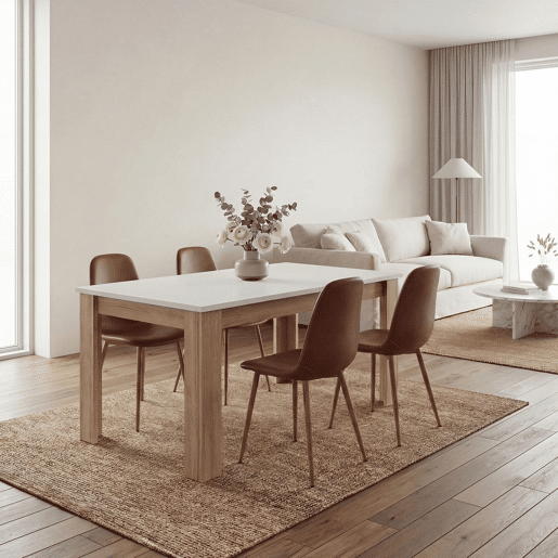 Mesa de comedor extensible Danna Roble Canadian - Blanco Artik (Blanco Mate) 123 x 78 x 75 cm