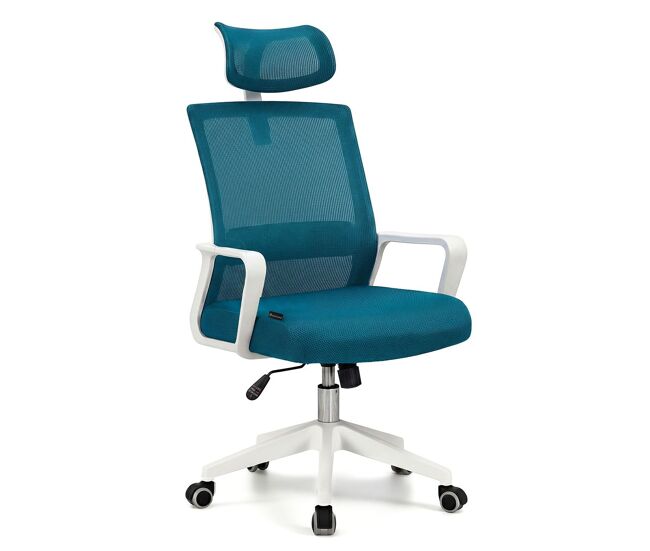 Silla de oficina ergonómica en blanco y turquesa 111-121x51 cm dafne tex