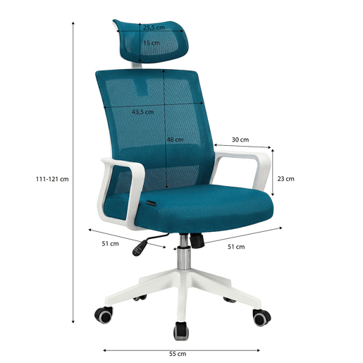 Cadeira de escritório ergonômica Dafne Tex 111-121x51 cm Blanco - Turquesa 51 x 121 x 51 cm