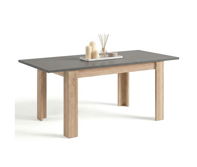 Mesa de comedor extensible en roble canadian y gris grafito 140-190x90 cm sira