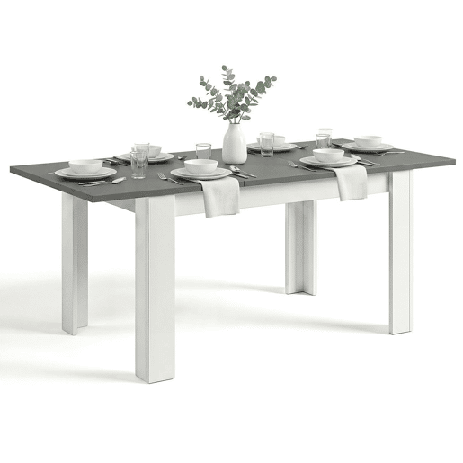Mesa de jantar extensível 140-190x90 cm Sira Artik Branco (Branco mate) - Cinzento antracite 190 x 78 x 90 cm