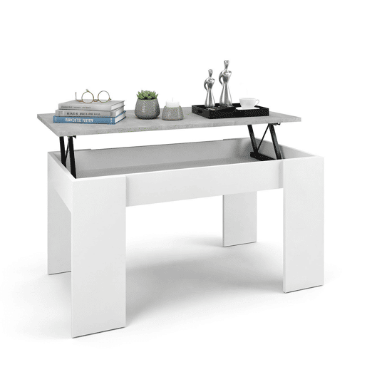 Mesa de centro elevável Norak Branco Artik (Branco mate) - Cinzento Cimento 90 x 43,5 x 50 cm