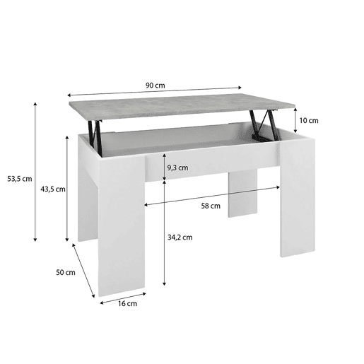 Mesa de centro elevável Norak Branco Artik (Branco mate) - Cinzento Cimento 90 x 43,5 x 50 cm