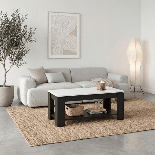 Mesa de centro com arrumação 102x43-54 cm Lya Negro Mate - Blanco Artik 50 x 54 x 50 cm
