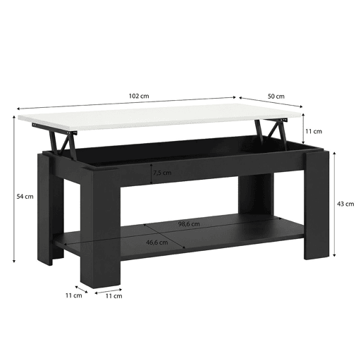 Mesa de centro com arrumação 102x43-54 cm Lya Negro Mate - Blanco Artik 50 x 54 x 50 cm