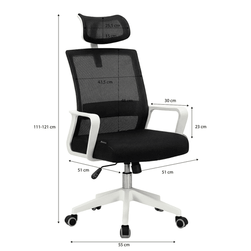 Cadeira de escritório ergonômica Dafne Tex 111-121x51 cm Branco - Preto 51 x 121 x 51 cm