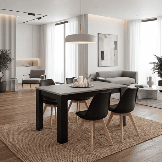 Mesa de jantar extensível 140-190x90 cm Sira Negro Mate - Gris Cemento 190 x 78 x 90 cm