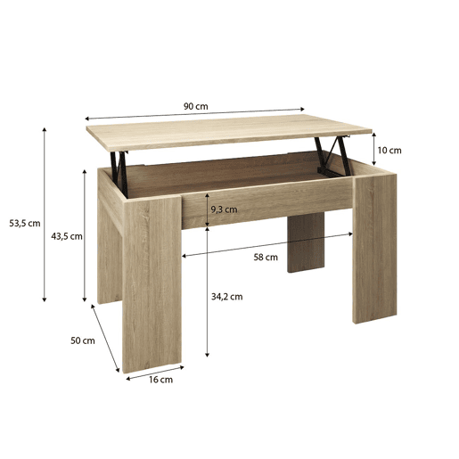Mesa de centro elevável Norak Carvalho canadiano 90 x 43,5 x 50 cm