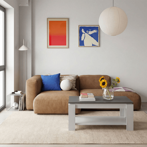 Mesa de centro com arrumação 102x43-54 cm Lya Artik Branco (Branco mate) - Cinzento antracite 50 x 54 x 50 cm