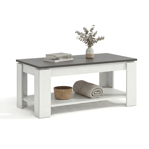 Mesa de centro com arrumação 102x43-54 cm Lya Artik Branco (Branco mate) - Cinzento antracite 50 x 54 x 50 cm