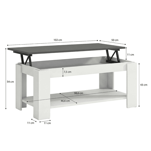 Mesa de centro com arrumação 102x43-54 cm Lya Artik Branco (Branco mate) - Cinzento antracite 50 x 54 x 50 cm