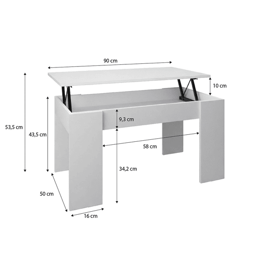 Mesa de centro elevável Norak Artik White (Branco mate) 90 x 43,5 x 50 cm