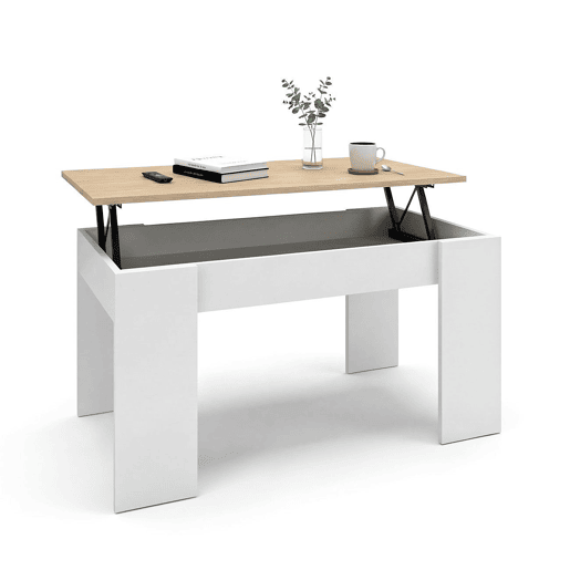 Mesa de centro elevável Norak Artik White (Branco mate) - Carvalho canadiano 90 x 43,5 x 50 cm
