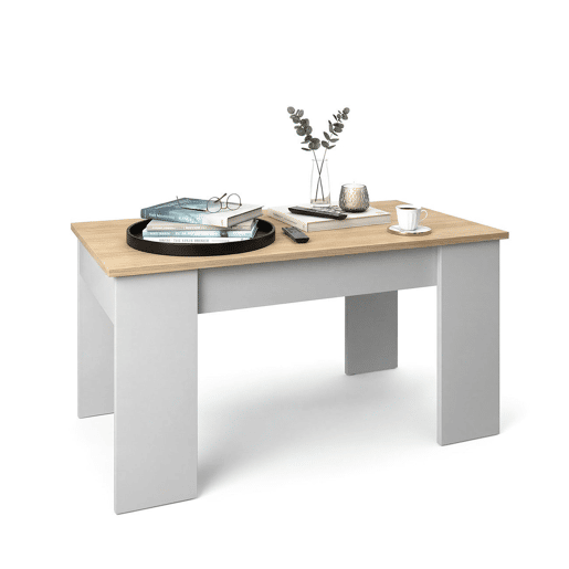 Mesa de centro elevável Norak Artik White (Branco mate) - Carvalho canadiano 90 x 43,5 x 50 cm