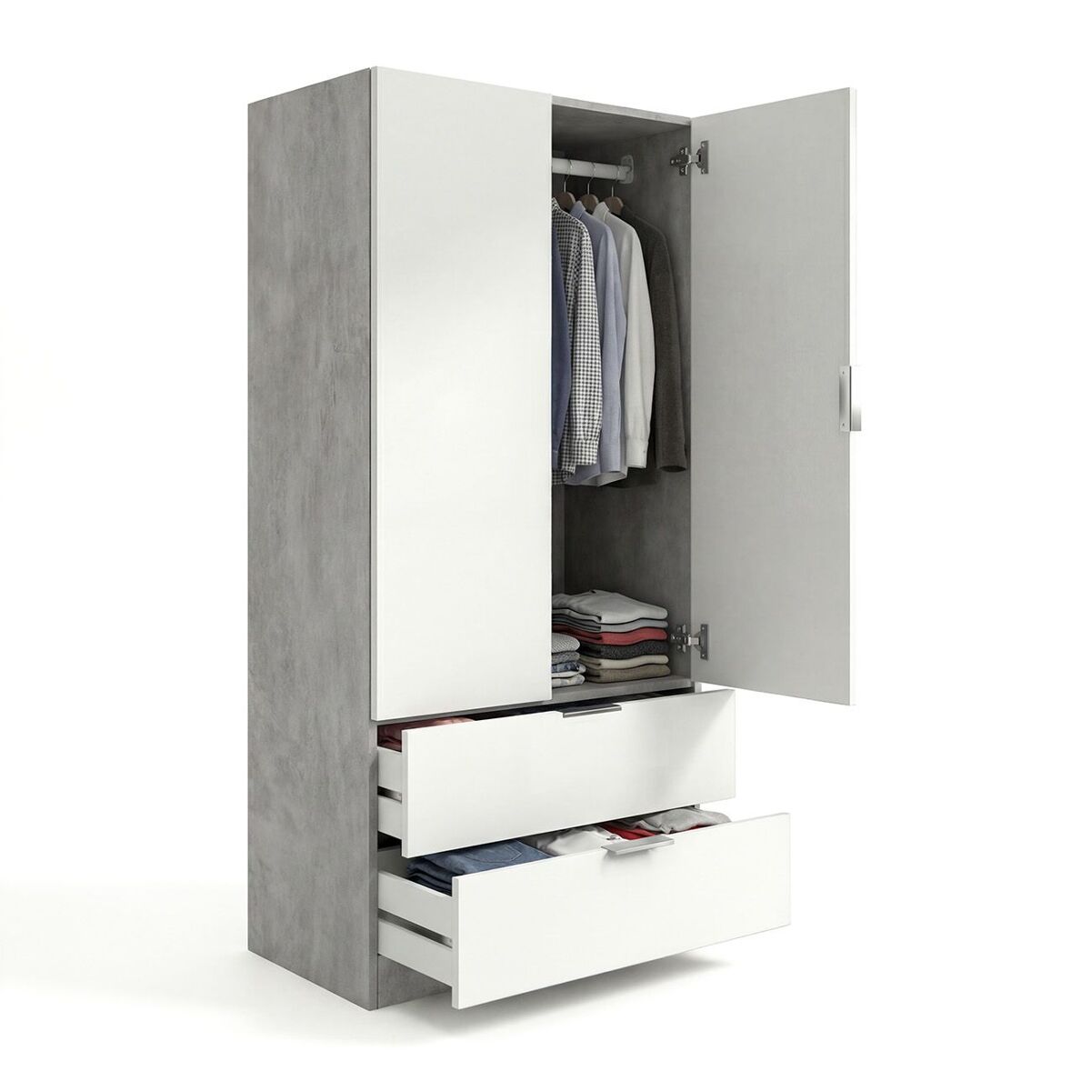 Armario de 2 puertas y 2 cajones en gris cemento y blanco artik 81,5x180 cm lark