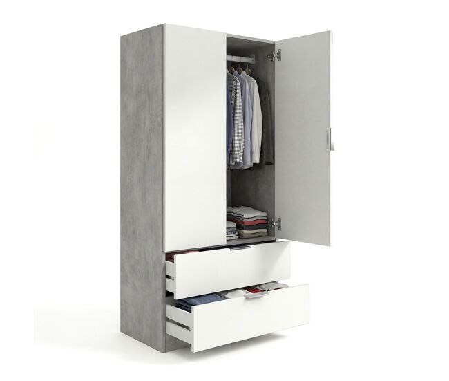 Armario de 2 puertas y 2 cajones en gris cemento y blanco artik 81,5x180 cm lark