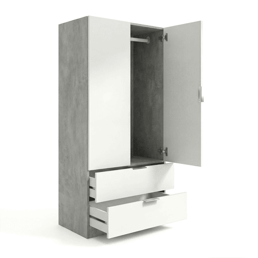 Armário com 2 portas e 2 gavetas, 81,5 x 180 cm, Lark Cinzento cimento - Branco mate 81,5 x 180 x 52 cm Armário com 2 portas e 2 gavetas, 81,5 x 180 cm, Lark Cinzento cimento - Branco mate 81,5 x 180 x 52 cm