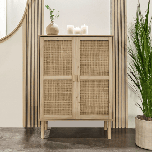 Armario bajo Made Pino - Rattan 80 x 110 x 40 cm