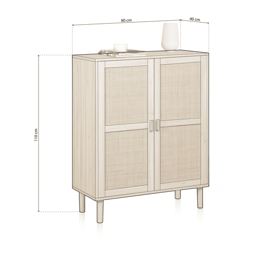 Armario bajo Made Pino - Rattan 80 x 110 x 40 cm