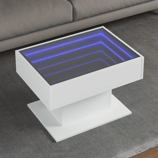 Mesa de Centro, Mesa baixa, c LEDs 70x50x45 cm derivados de madeira branco
