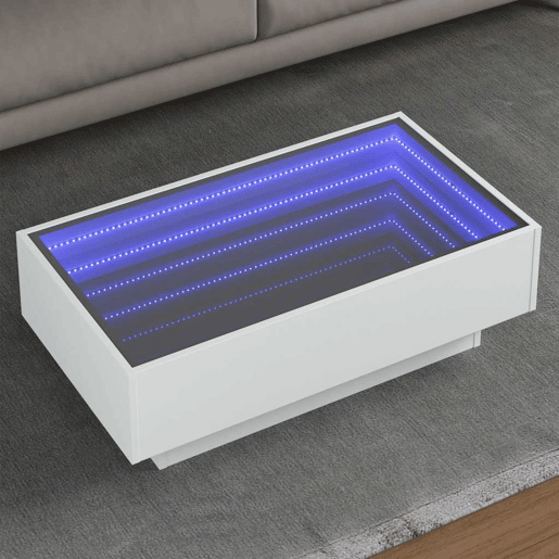 Mesa de Centro, Mesa baixa, c LEDs 90x50x30 cm derivados de madeira branco