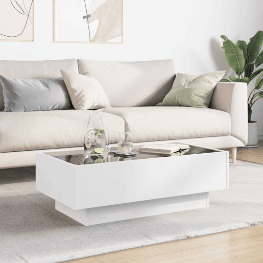 Mesa de Centro, Mesa baixa, c LEDs 90x50x30 cm derivados de madeira branco
