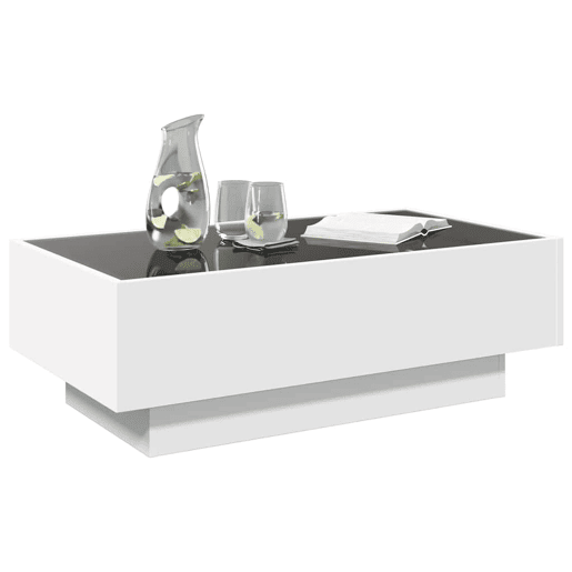 Mesa de Centro, Mesa baixa, c LEDs 90x50x30 cm derivados de madeira branco