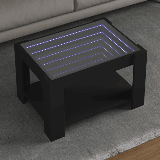 Mesa de Centro, Mesa baixa, c LEDs 73x53x45 cm derivados de madeira preto