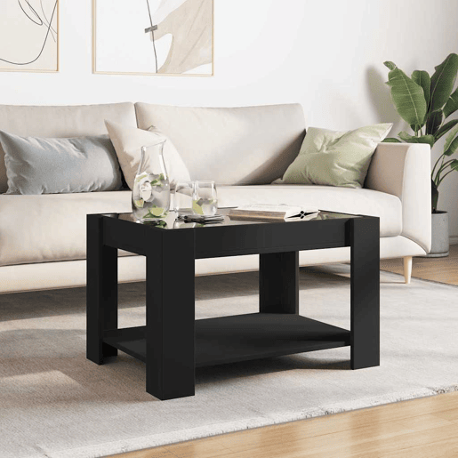Mesa de Centro, Mesa baixa, c LEDs 73x53x45 cm derivados de madeira preto