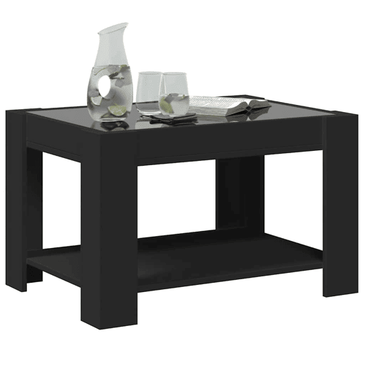 Mesa de Centro, Mesa baixa, c LEDs 73x53x45 cm derivados de madeira preto