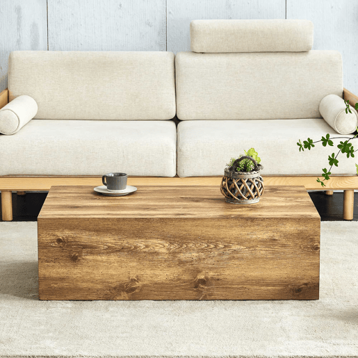 Mesa de centro retangular 90x50x30 cm - textura de madeira, MDF, por montar, pés antiderrapantes, estilo moderno de luxo - cor de madeira