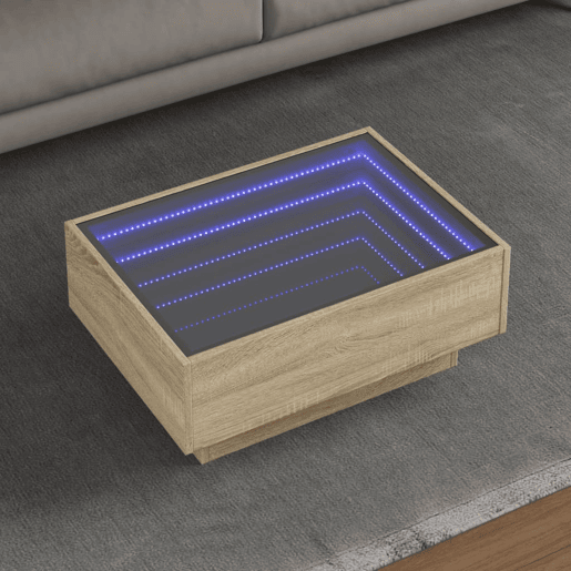 Mesa de Centro, Mesa baixa c LEDs 70x50x30 cm derivados de madeira