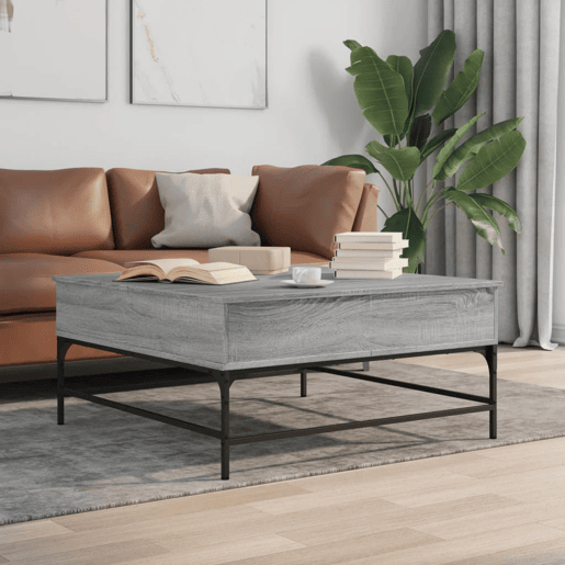 Mesa de Centro, Mesa baixa, 95x95x45 cm derivados madeirametal cinza sonoma