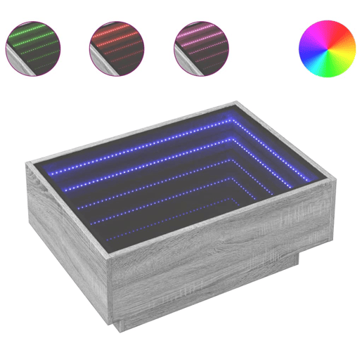 Mesa de Centro, Mesa baixa c LEDs 70x50x30 cm derivados de madeira
