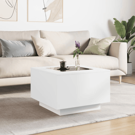 Mesa de Centro, Mesa baixa, cLEDs 60x60x40cm contraplacado branco brilhante