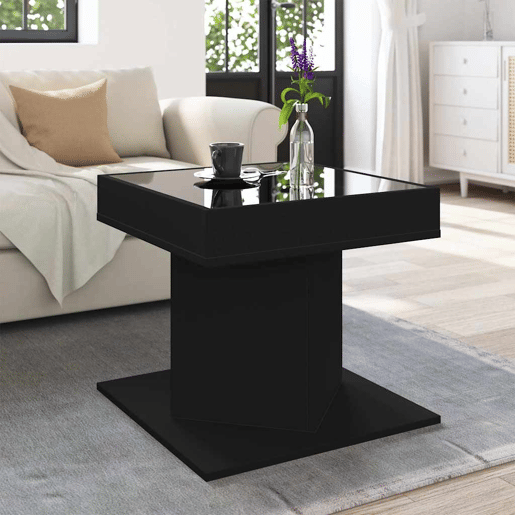 Mesa de Centro, Mesa baixa, c LEDs 50x50x45cm contraplacado preto brilhante