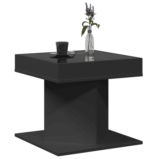 Mesa de Centro, Mesa baixa, c LEDs 50x50x45cm contraplacado preto brilhante