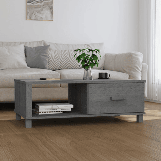 Mesa de Centro, Mesa baixa, 100x55x35 cm pinho maciço cinza-escuro