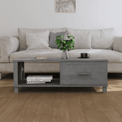 Mesa de Centro, Mesa baixa, 100x55x35 cm pinho maciço cinza-escuro
