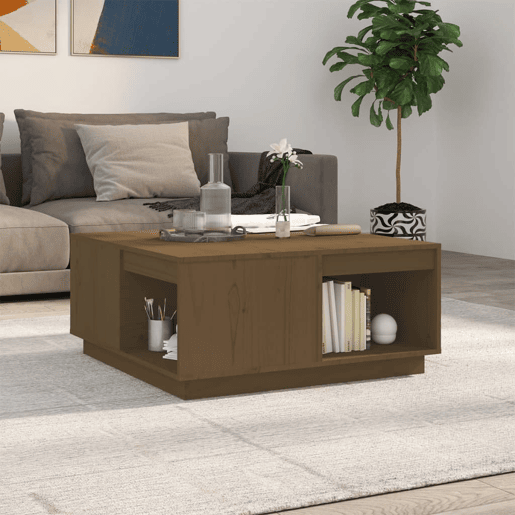 Mesa de Centro, Mesa baixa, 80x81x36,5 cm madeira pinho maciça castanho mel