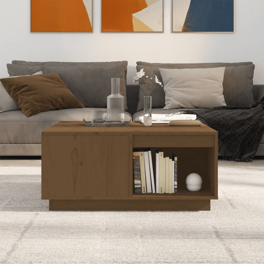 Mesa de Centro, Mesa baixa, 80x81x36,5 cm madeira pinho maciça castanho mel